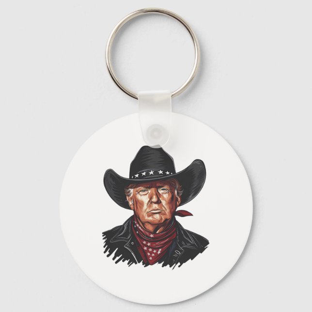 Porte-clés Vache drôle Western Donald Trump Drapeau américain (Recto)