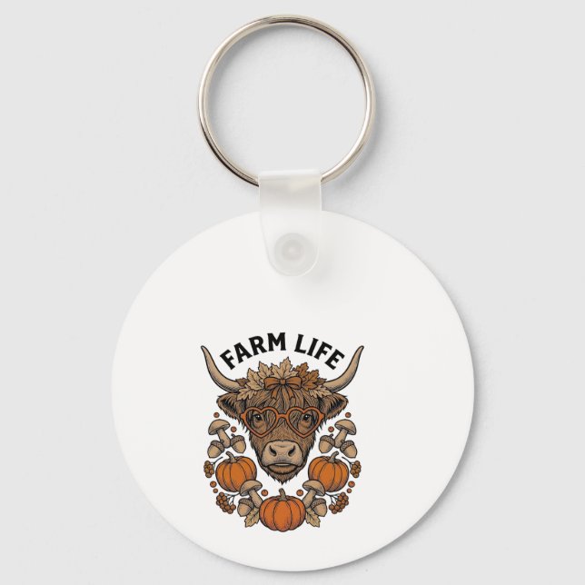 Porte-clés Vache Highland d'automne avec lunettes en forme de (Recto)