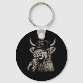 Porte-clés Vache Highland drôle fouillis chaud amateur de caf