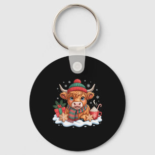 Porte-clés Vache Highland Noël Chapeau de Santa M