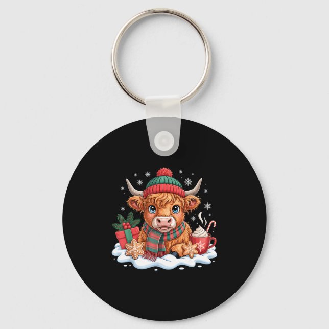 Porte-clés Vache Highland Noël Chapeau de Santa M (Recto)