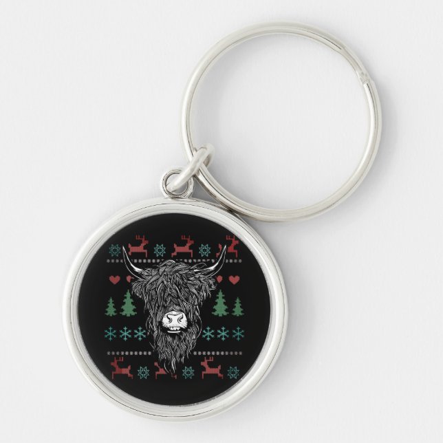 Porte-clés Vache Highland Noël Laide (Devant)