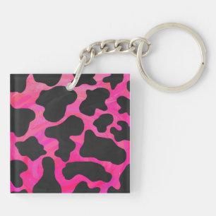 Porte-clés Vache Imprimé Rose Chaud et Noir