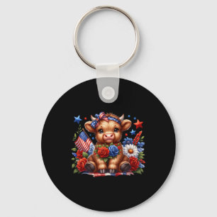Porte-clés Vache mignonne 4 juillet floral Usa vache patrioti