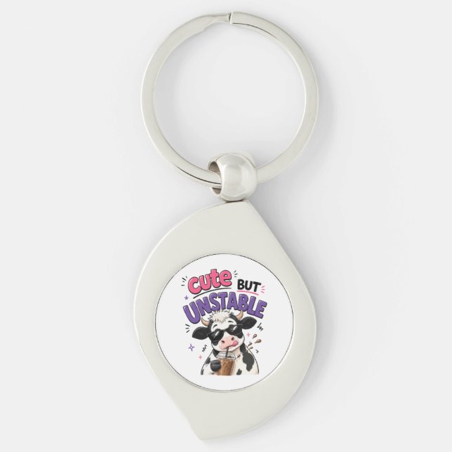 Porte-clés Vache mignonne mais instable avec café glacé (Devant)