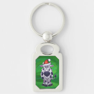Porte-clés Vache Noël sur vert