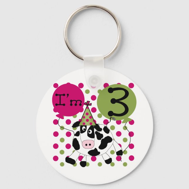 Porte-clés Vache rose 3e Anniversaire Tshirts et cadeaux (Recto)