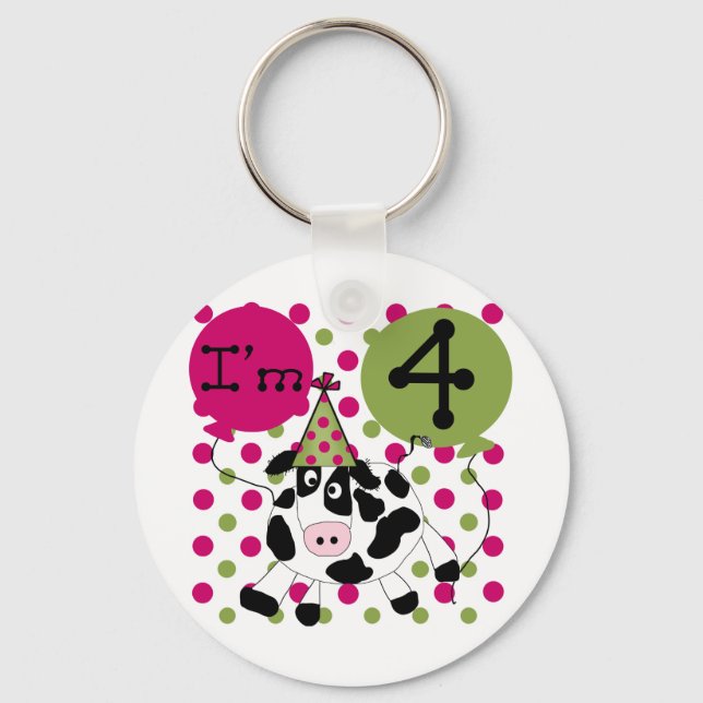 Porte-clés Vache rose 4e Anniversaire Tshirts et cadeaux (Recto)