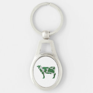 Porte-clés Vache Silhouette verte et blanche