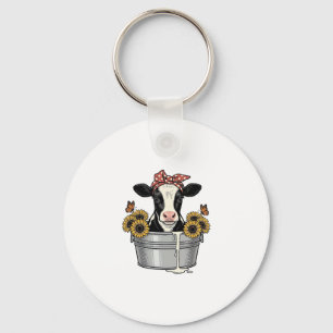 Porte-clés Vache vintage dans une baignoire Tournesol Papillo