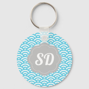 Porte-clés Vague Bleu Clair Monogramme Personnalisé