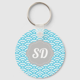Porte-clés Vague bleu clair Monogramme personnalisé