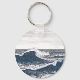 Porte-clés Vague de l'océan en ligne art monochrome ressac