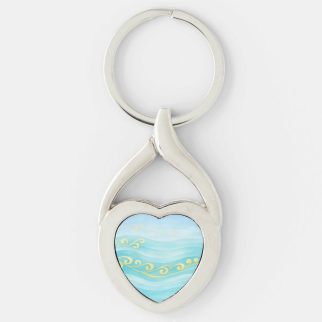 Porte-clés Vague de mer bleue et or (Devant)