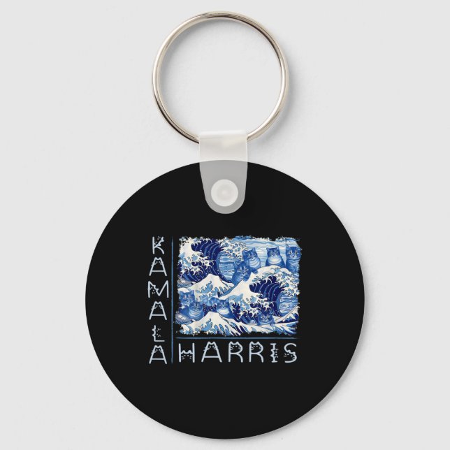 Porte-clés Vague Mignonne De Chats Bleus Pour Kamala Harris D (Recto)