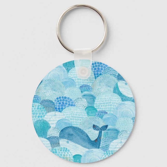 Porte-clés Vagues, baleine, texture bleu enfantine (Recto)