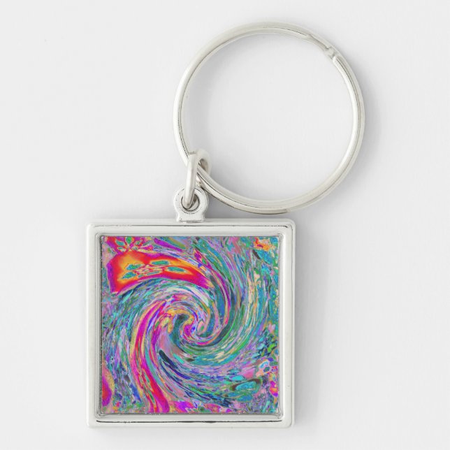 Porte-clés Vagues de couleur de fleurs psychédéliques florale (Devant)