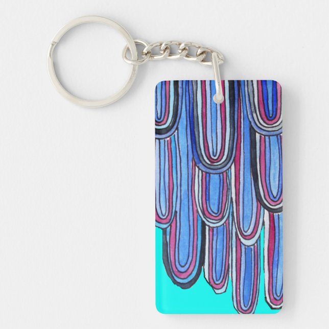 Porte-clés vagues de l'océan motif d'art bleu (Devant)