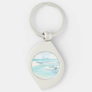 Porte-clés vagues de plage à l'aquarelle bleu pastel nom modi