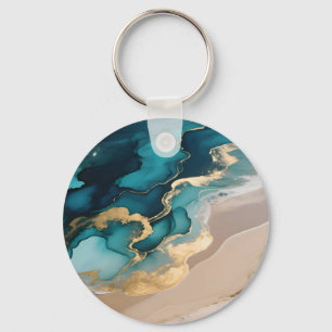 Porte-clés Vagues de résine océanique aérienne Turquoise Or C