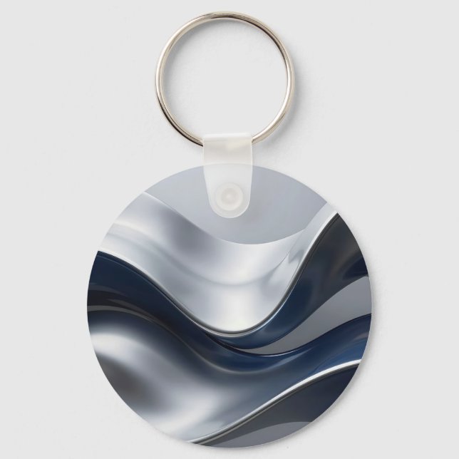 Porte-clés Vagues fluides abstraites argent et marine Design  (Recto)