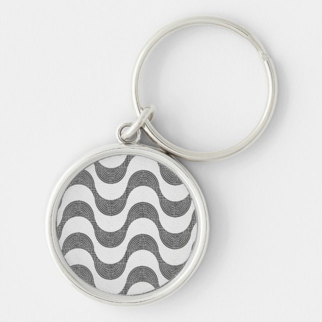 Porte-clés vagues noires et blanches en pavé portugais (Devant)