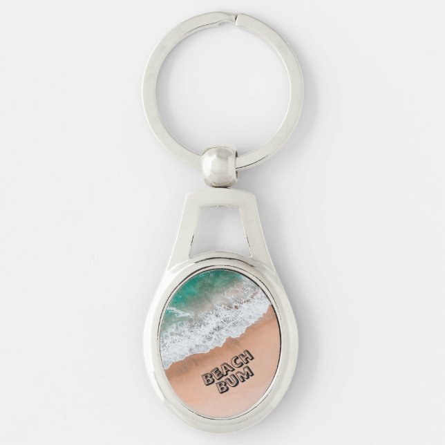 Porte-clés Vagues sur la plage de sable Texte propre Beach Bu (Devant)