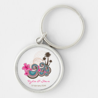 Porte-clés Vagues tropicales et Merci rose de ketmie/cadeau/