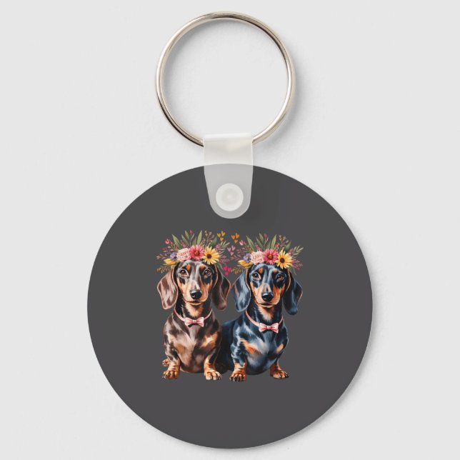 Porte-clés Valentine Dachshund Matching Couple Love Floral Do (Recto)