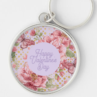 Porte-clés Valentine Days,Elegant,Purple Peach Flowers Patter