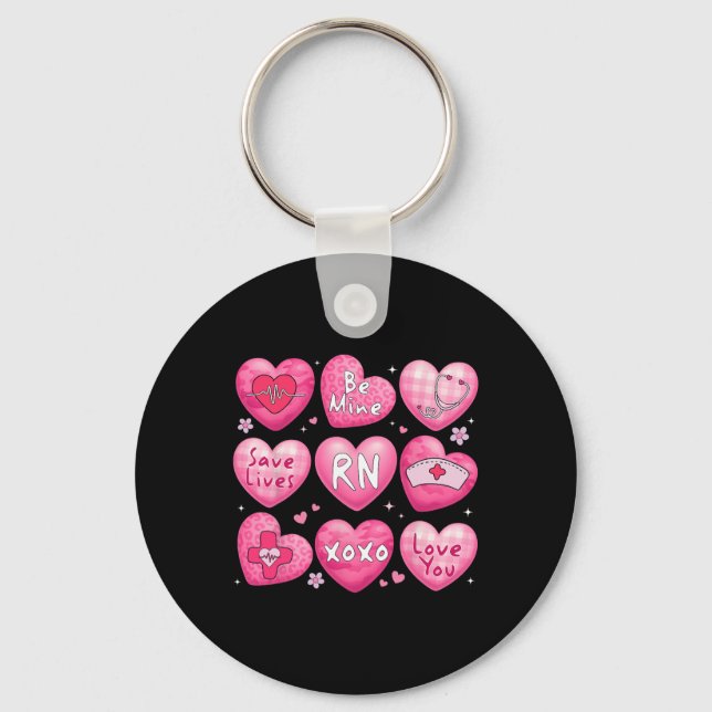 Porte-clés Valentine Infirmière Rn Cœurs De Conversation Xoxo (Recto)
