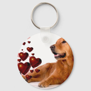 Porte-clés Valentine Red Hearts Golden Retriever Chien