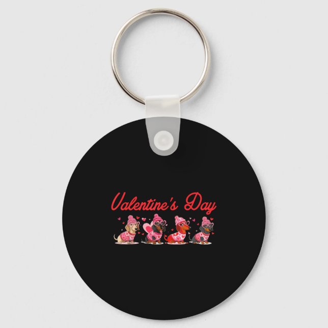 Porte-clés Valentine’s Day Dog Cute Dachshund Dogs For Dog Mo (Recto)