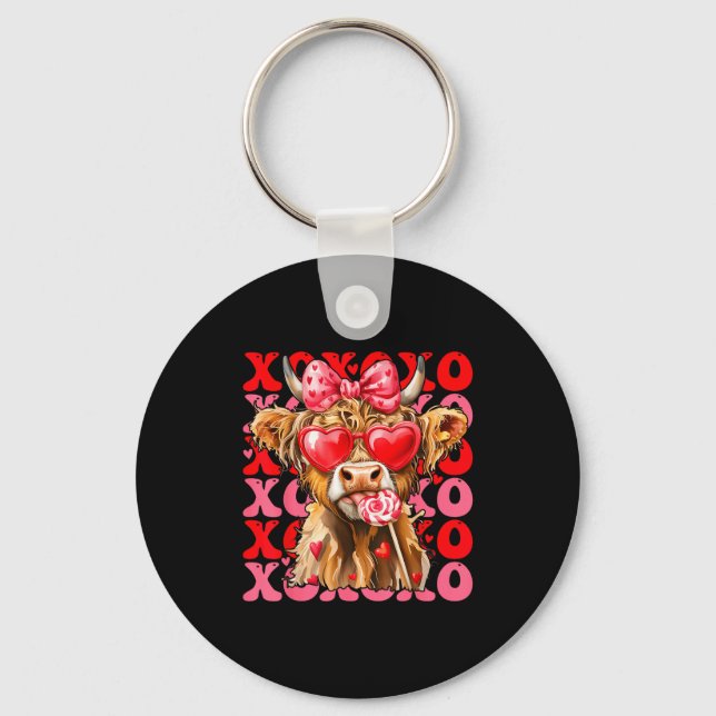 Porte-clés Valentine Xoxo Highland Cow Cute Coquette Bow West (Recto)