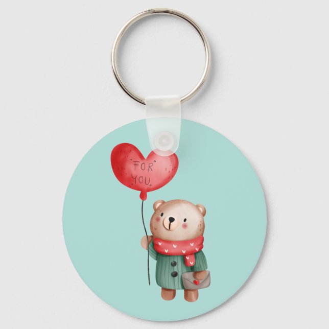 Porte-clés Valentine's Day teddy bear holding love balloon (Recto)