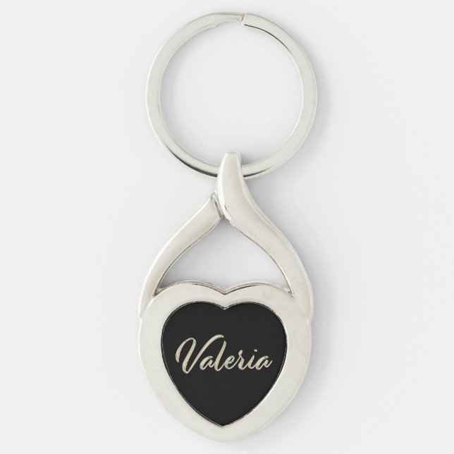 Porte-clés Valeria en or blanc, écriture manuscrit (Devant)