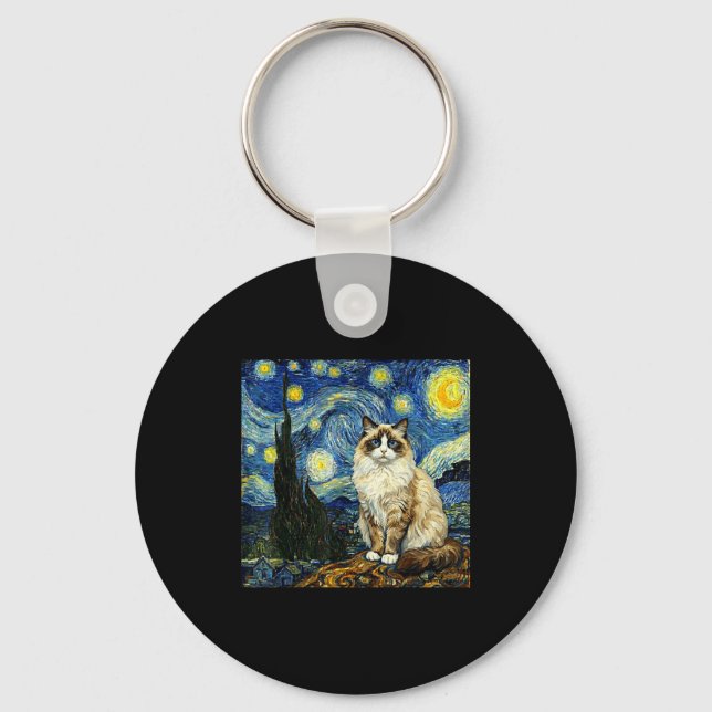 Porte-clés Van Gogh Art Starry Night - Funny Ragdoll Cat Arti (Recto)