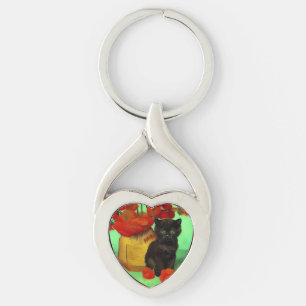 Porte-clés Van Gogh Black Kitten Fleurs rouges