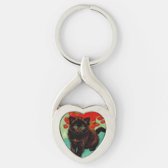 Porte-clés Van Gogh Chat noir Fleurs rouges (Devant)