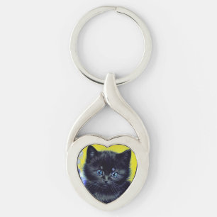 Porte-clés Van Gogh Chat noir Fleurs violettes