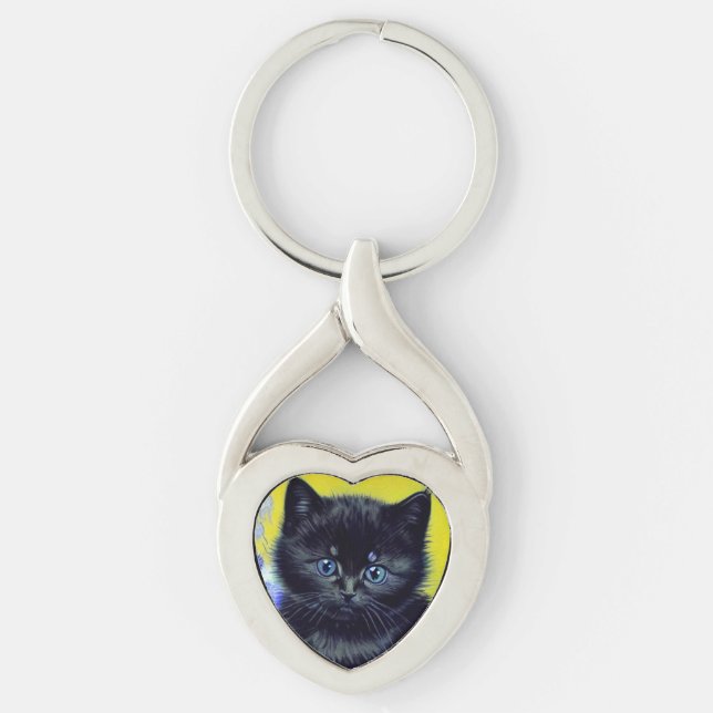 Porte-clés Van Gogh Chat noir Fleurs violettes (Devant)