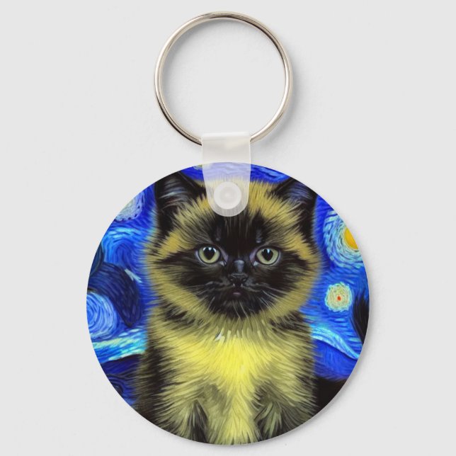 Porte-clés Van Gogh Starry Nuit Siamese Cat (Recto)