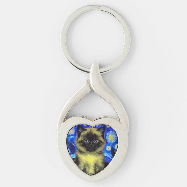 Porte-clés Van Gogh Starry Nuit Siamese Cat (Devant)