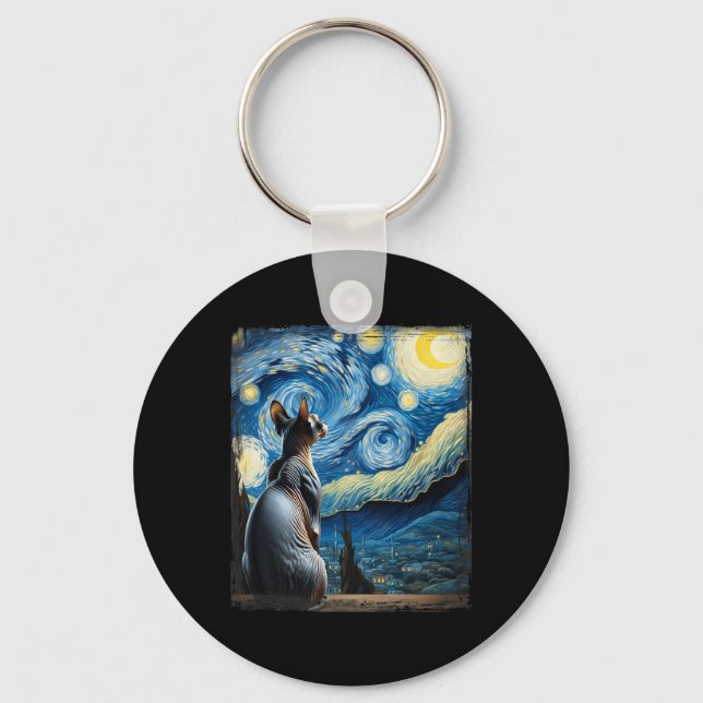 Porte-clés Van Gogh Starry Style de nuit Sphynx Artistique Ch (Recto)
