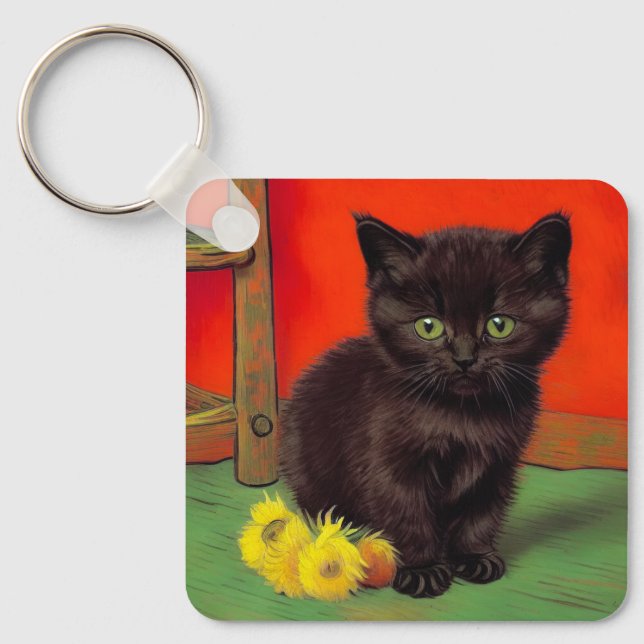 Porte-clés Van Gogh Style Chat noir (Recto)
