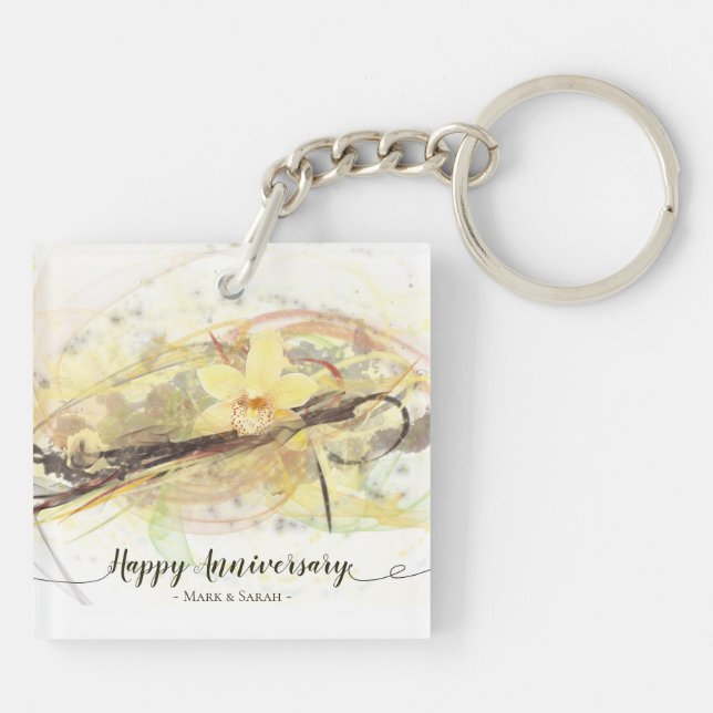 Porte-clés Vanilla Orchid Flower Abstract Art Calligraphy (Dos)