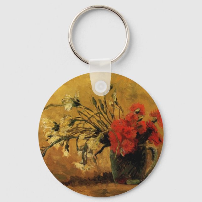 Porte-clés Vase avec oeillets rouges et blancs (Recto)