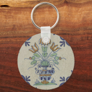 Porte-clés Vase de tulipes en carreaux de Delft antiques : bl
