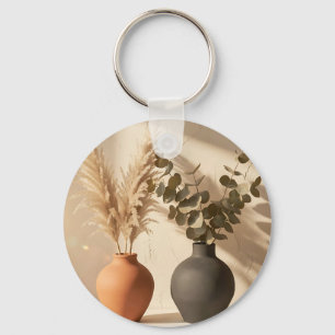 Porte-clés Vase en céramique Bohème avec composition de Pampa