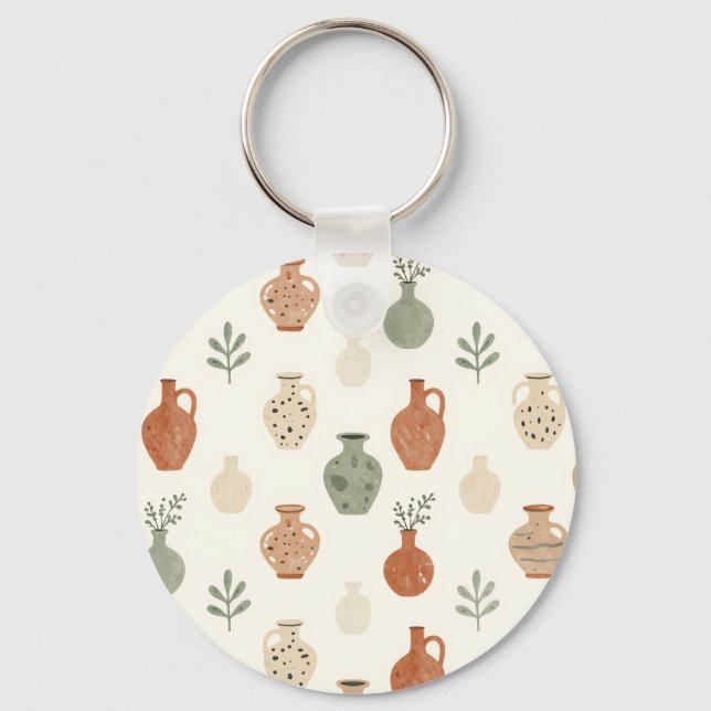 Porte-clés Vases en terre cuite Boho motif botanique (Recto)